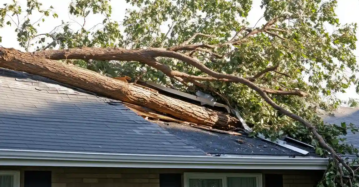 Roof damage caused by a recent storm in Huntington WV.